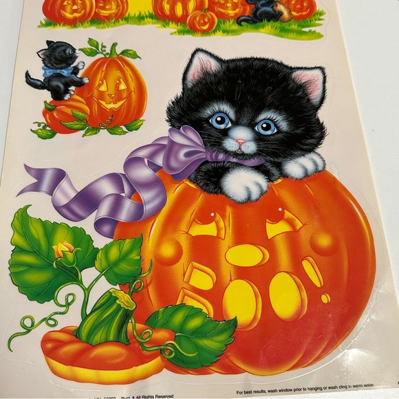 Vintage Set Of 3 Halloween Window Clings 90s Pumpkin Cats Ghost Nostalgic Decor - Picture 7 of 14